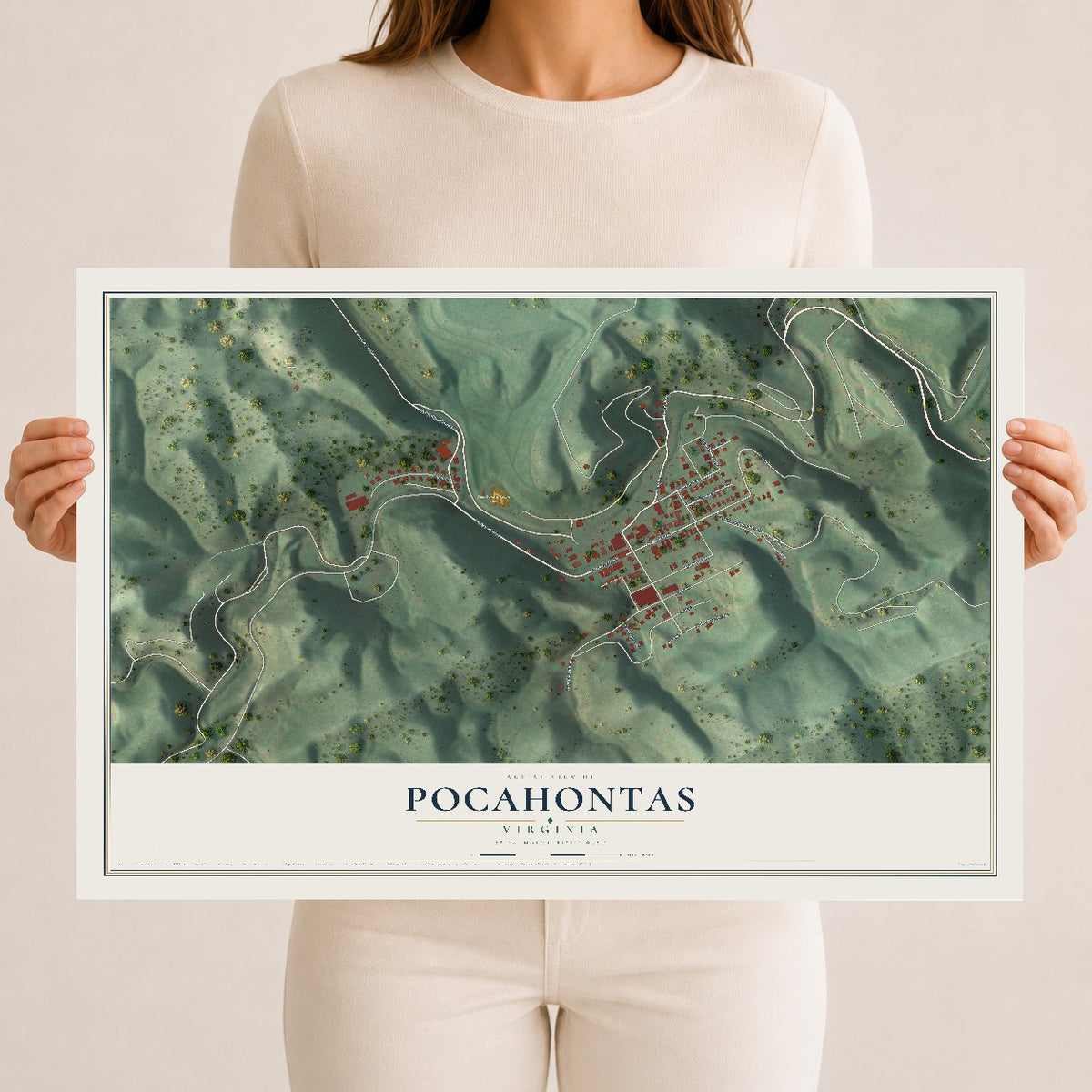 Map of Pocahontas, Virginia, 12 x 18 inch unframed archival matte print