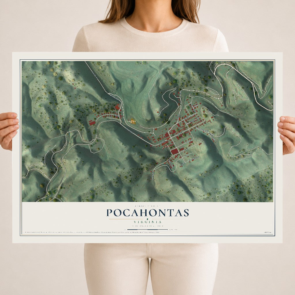 Map of Pocahontas, Virginia, 18 x 24 inch unframed archival matte print