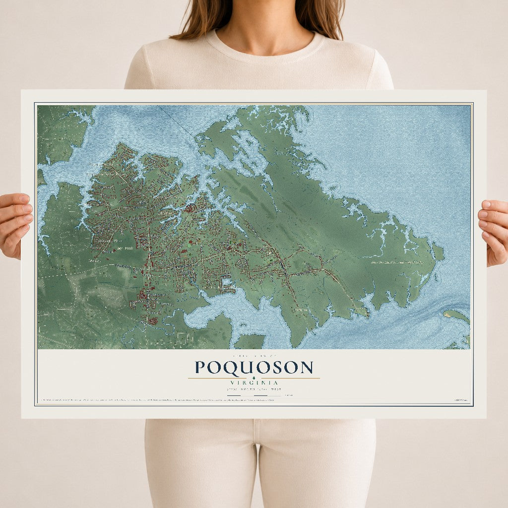 Map of Poquoson, Virginia, 18 x 24 inch unframed archival matte print