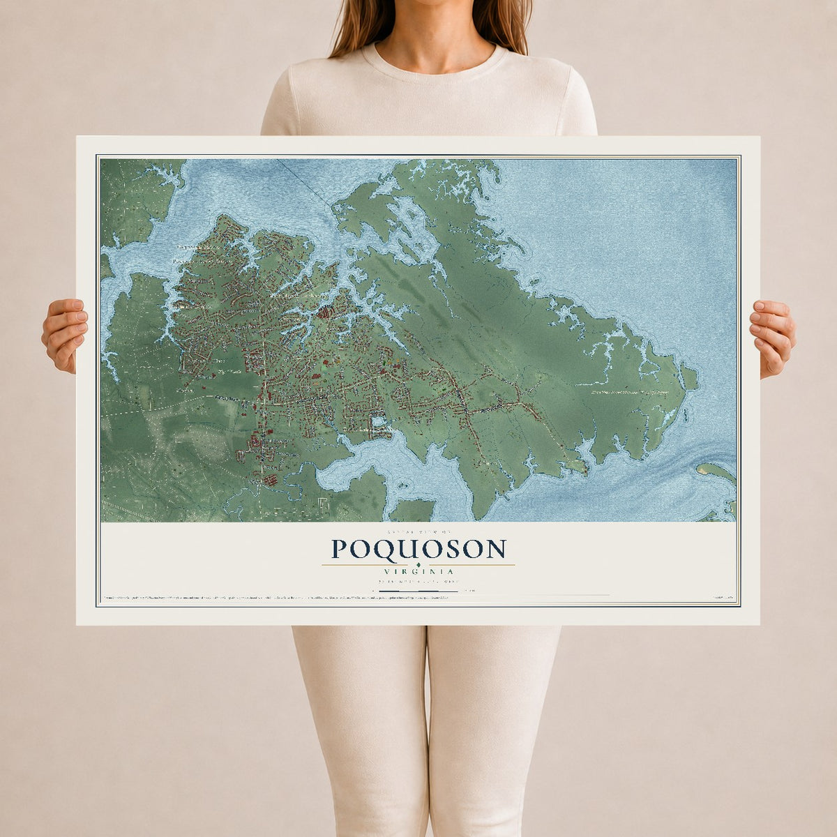 Map of Poquoson, Virginia, 24 x 36 inch unframed archival matte print