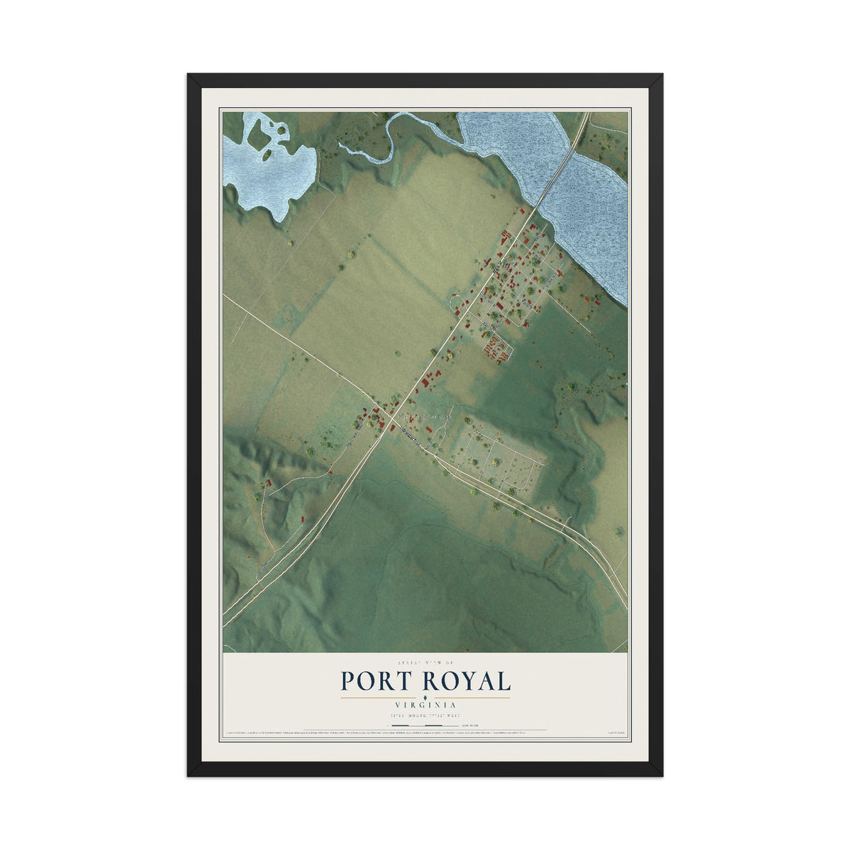 Map of Port Royal, Virginia, 12 x 18 inch print in a black wood frame
