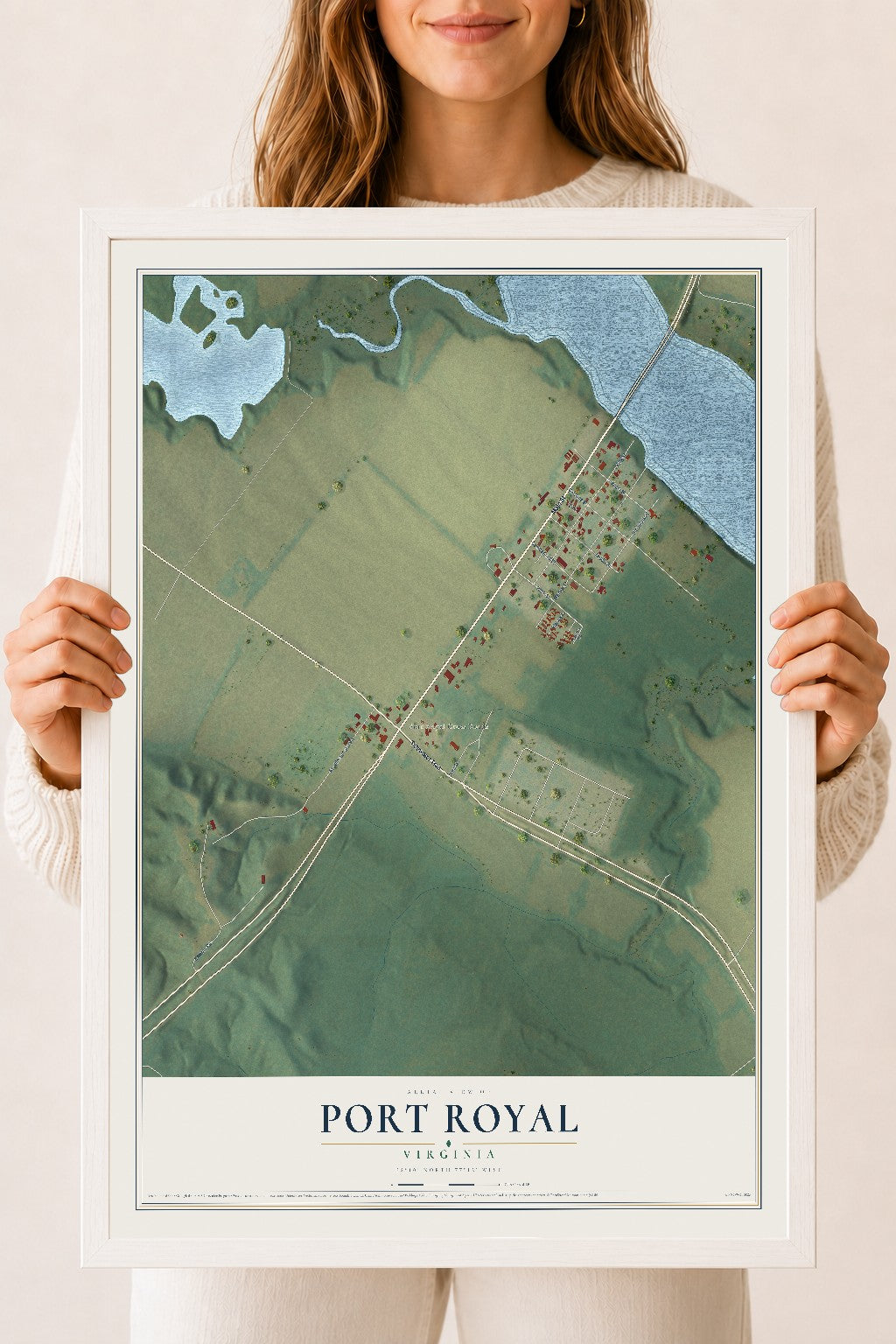 Map of Port Royal, Virginia, 18 x 24 inch print in a white wood frame