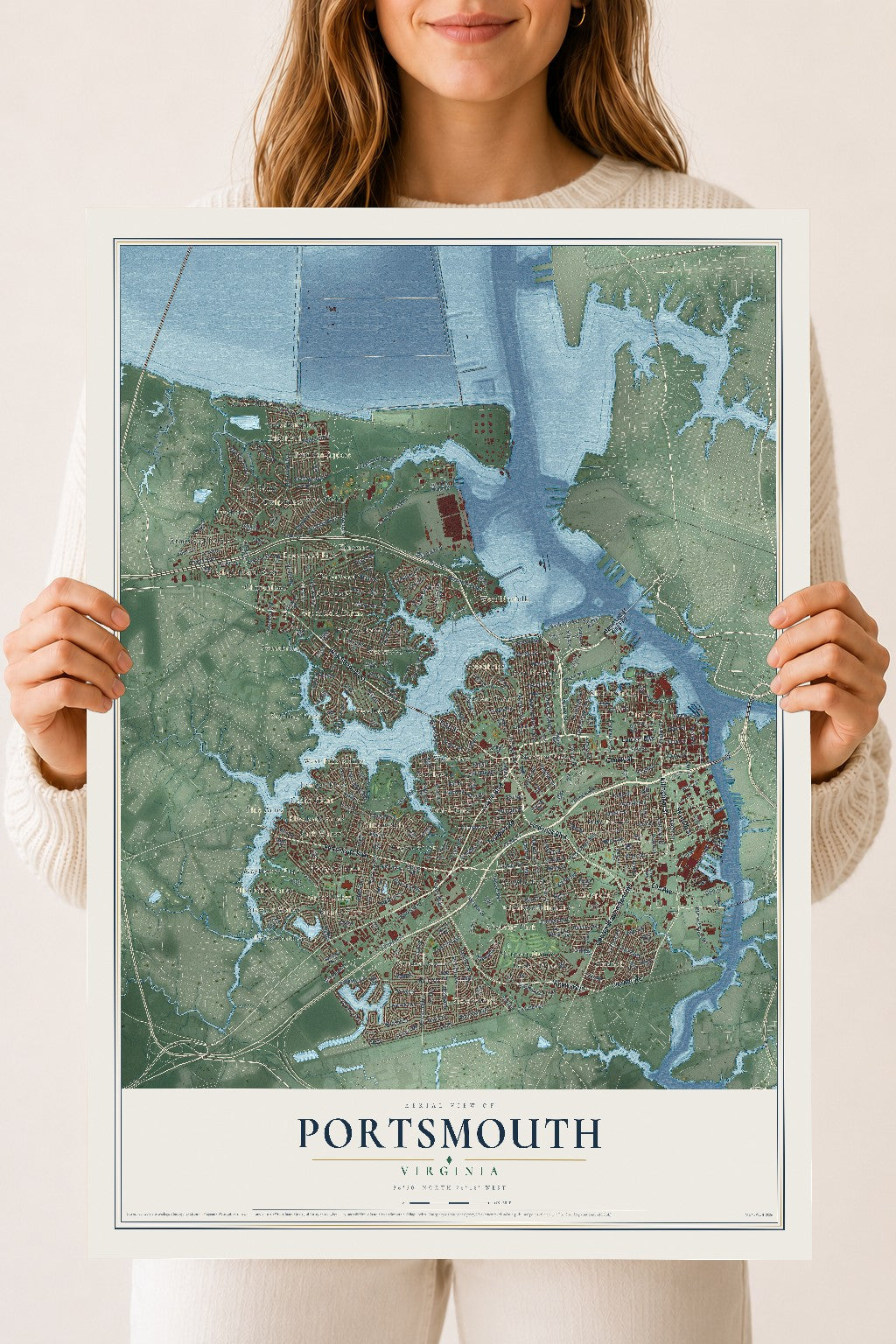 Map of Portsmouth, Virginia, 18 x 24 inch unframed archival matte print