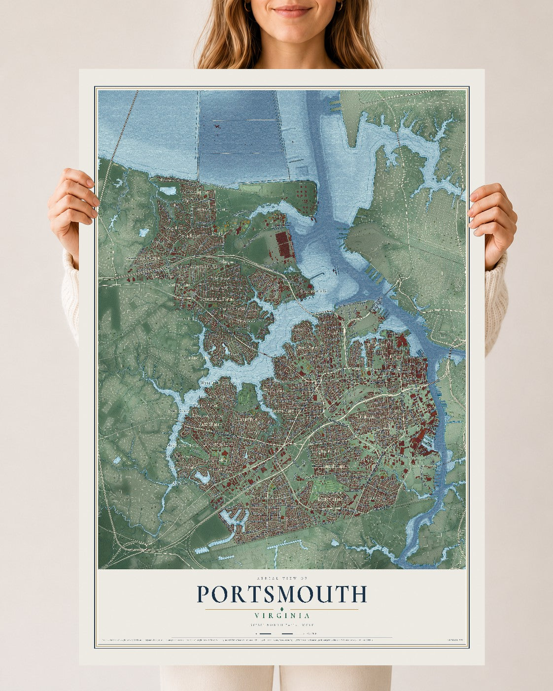 Map of Portsmouth, Virginia, 24 x 36 inch unframed archival matte print