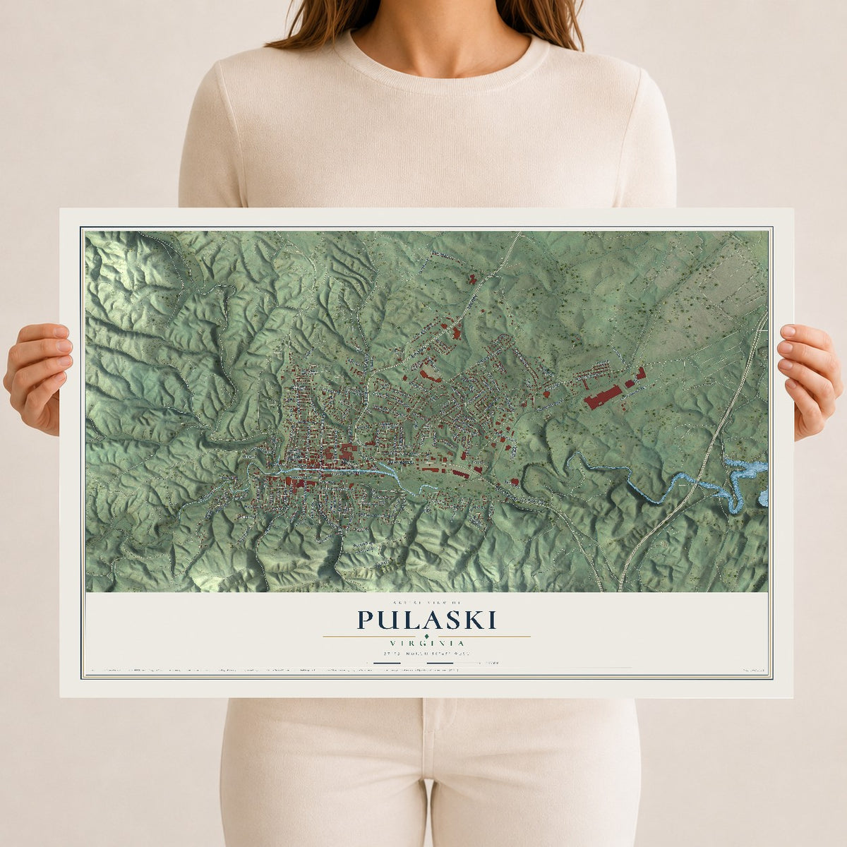 Map of Pulaski, Virginia, 12 x 18 inch unframed archival matte print
