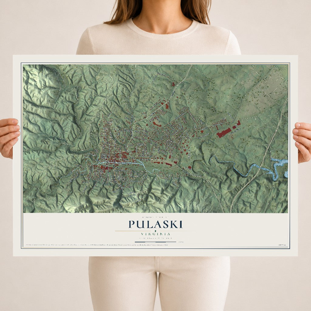 Map of Pulaski, Virginia, 18 x 24 inch unframed archival matte print