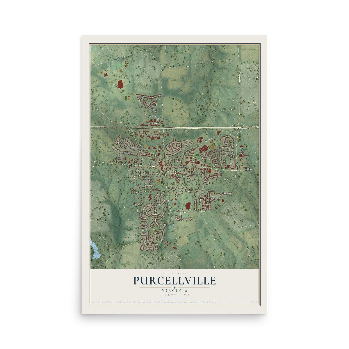 Map of Purcellville, Virginia, 12 x 18 inch unframed archival matte print