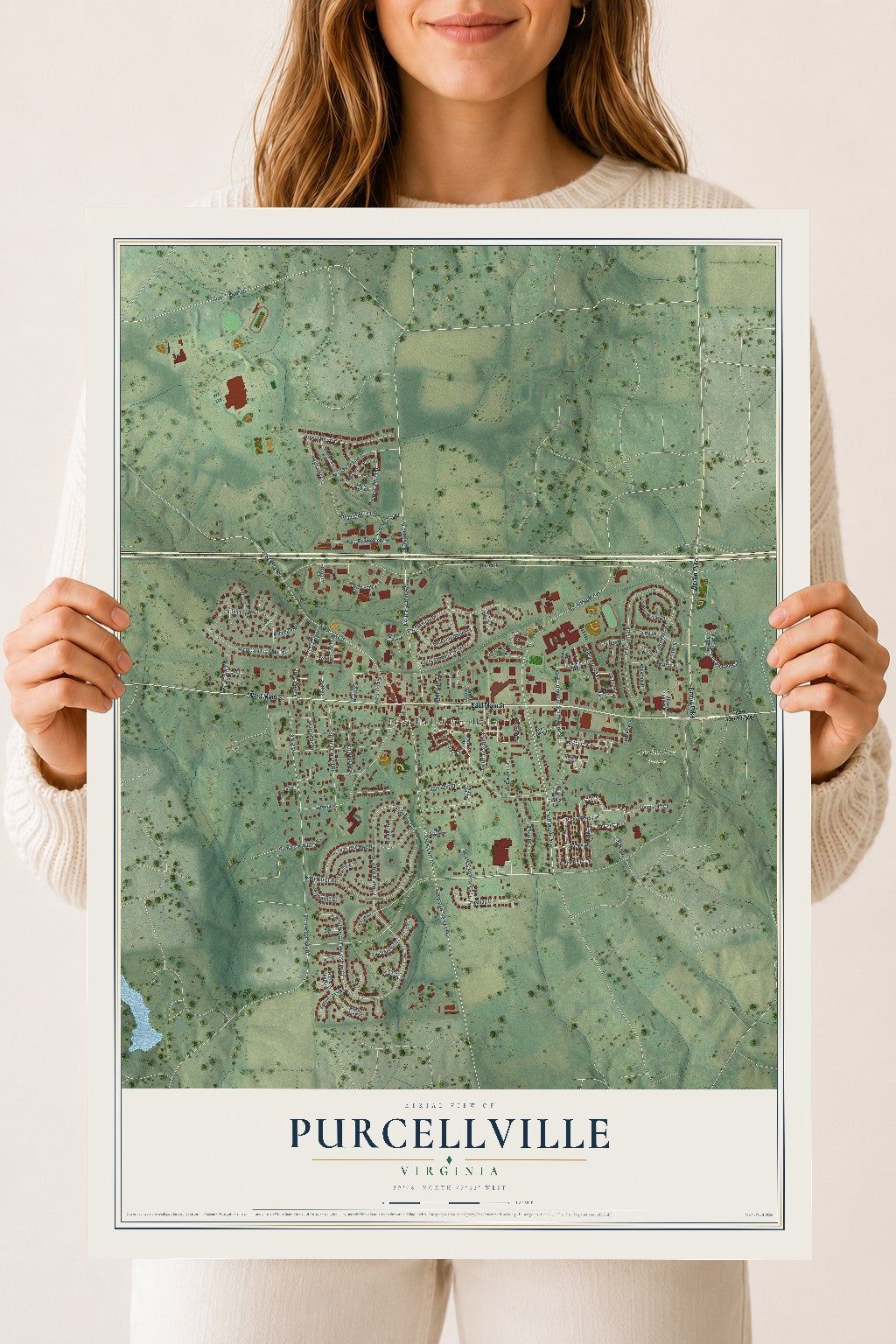 Map of Purcellville, Virginia, 18 x 24 inch unframed archival matte print