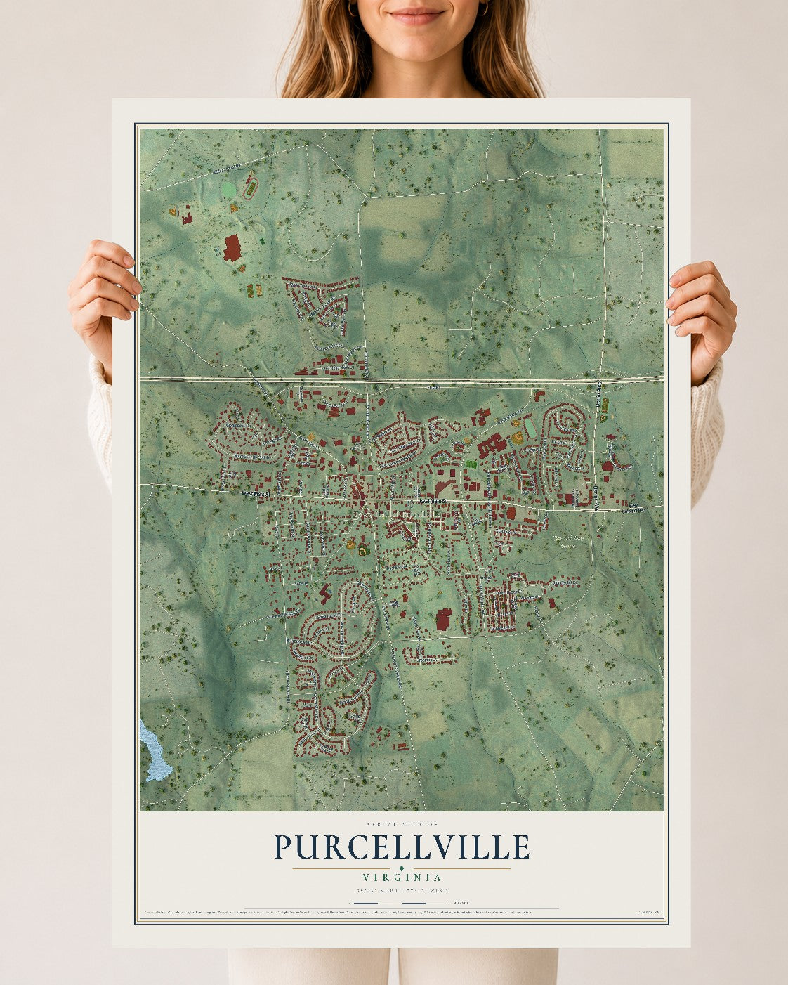 Map of Purcellville, Virginia, 24 x 36 inch unframed archival matte print