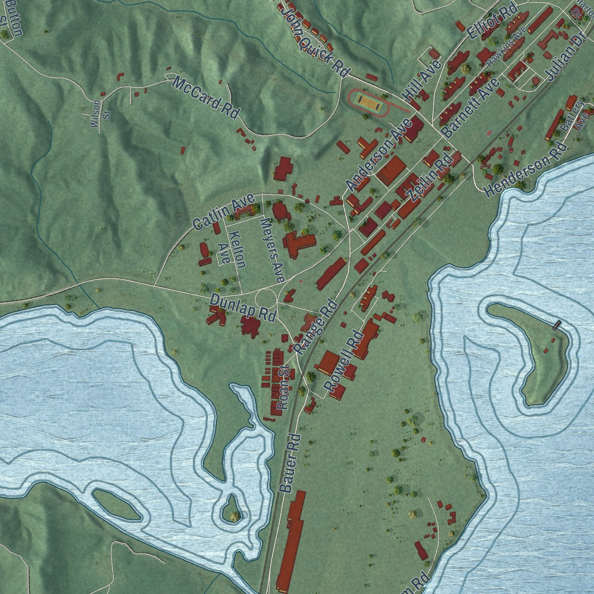 Close-up of the map of Quantico Base, Virginia print showing street and building detail