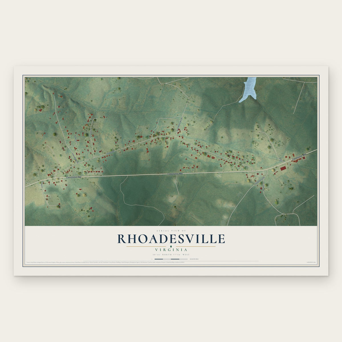 Rhoadesville, Virginia map print, the full design