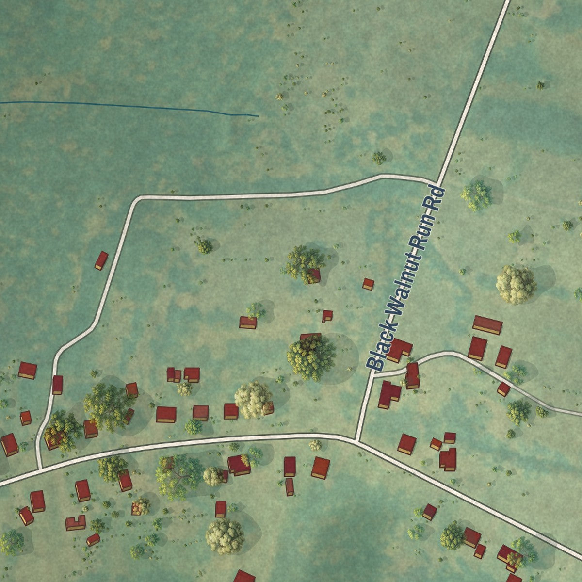 Close-up of the map of Rhoadesville, Virginia print showing street and building detail