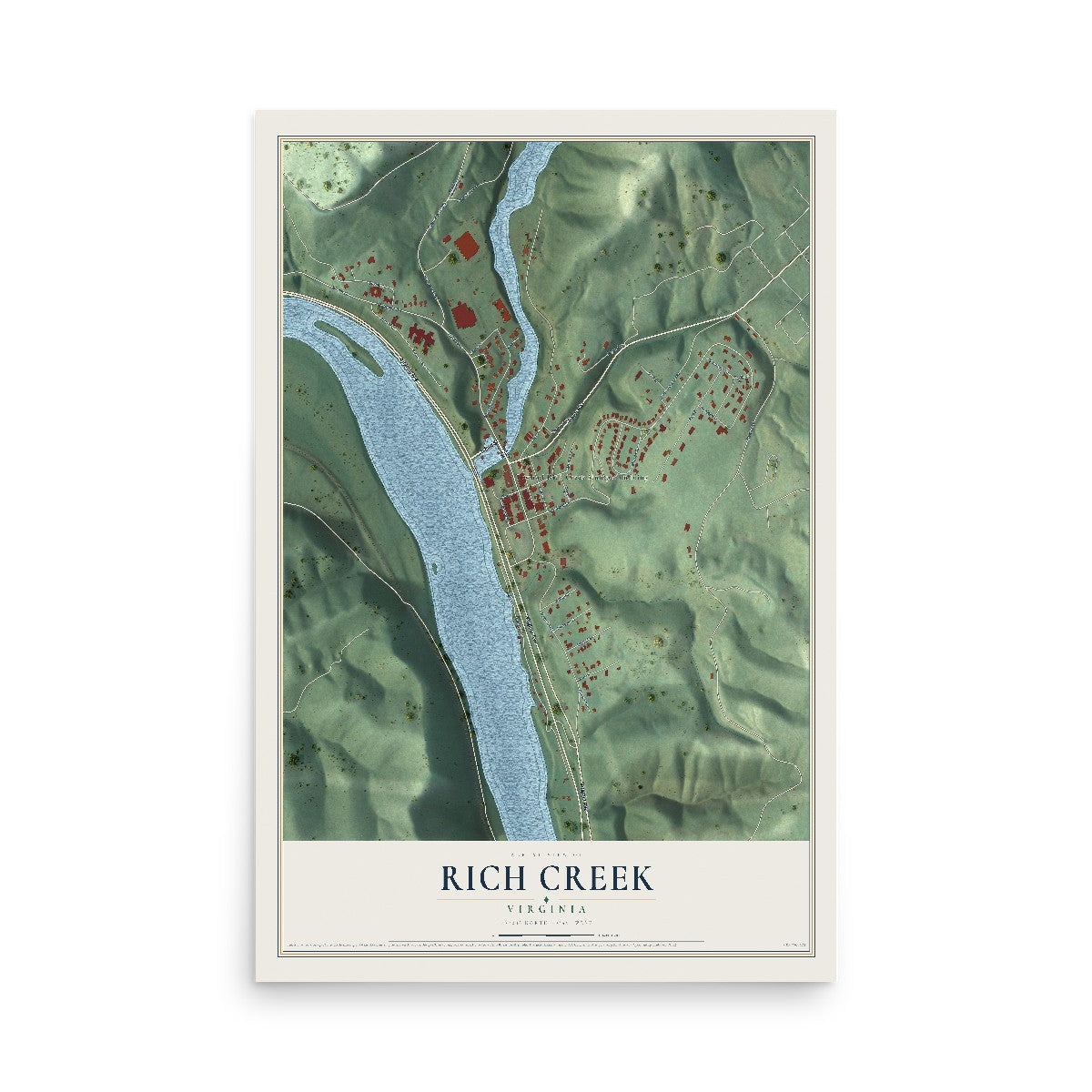 Map of Rich Creek, Virginia, 12 x 18 inch unframed archival matte print