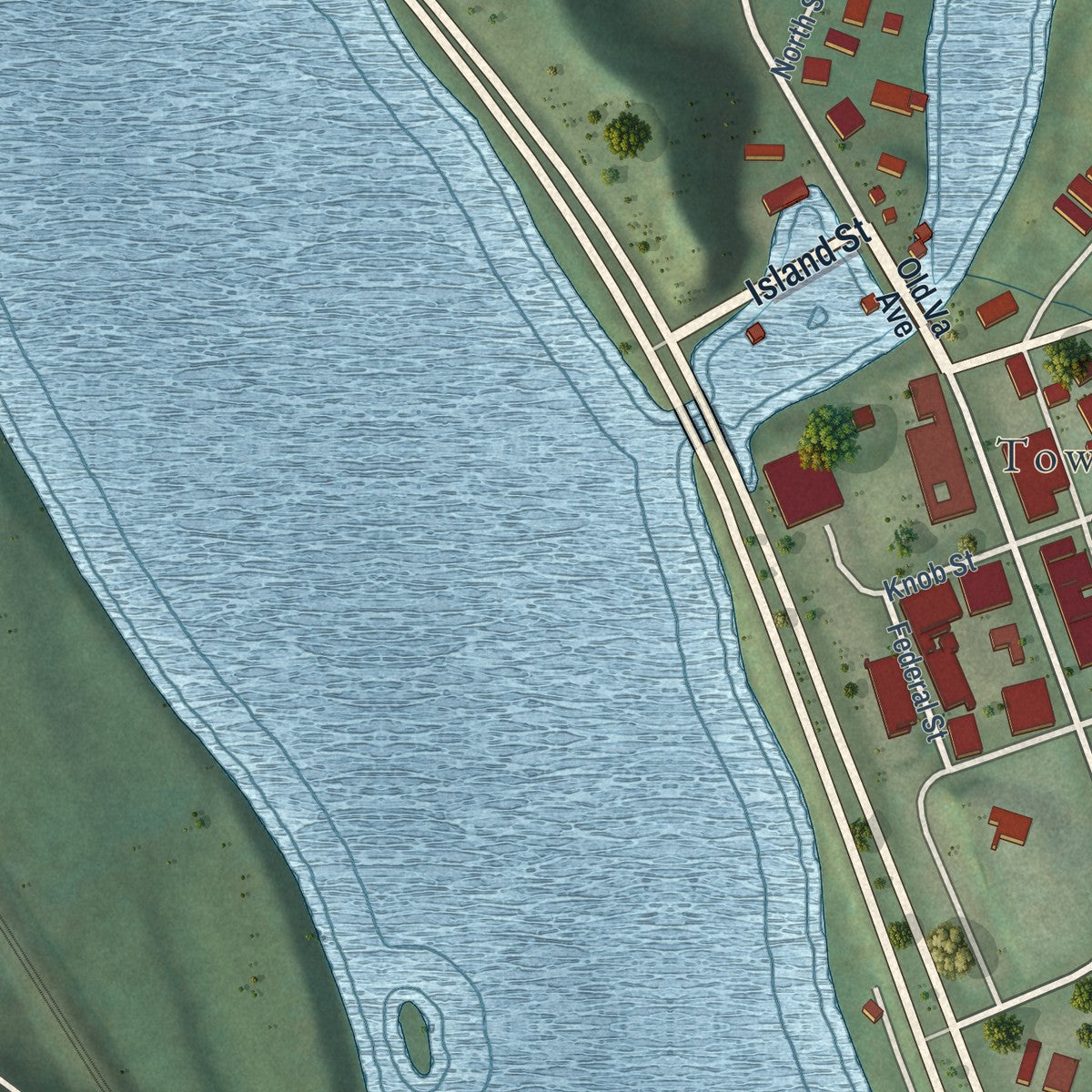 Close-up of the map of Rich Creek, Virginia print showing street and building detail