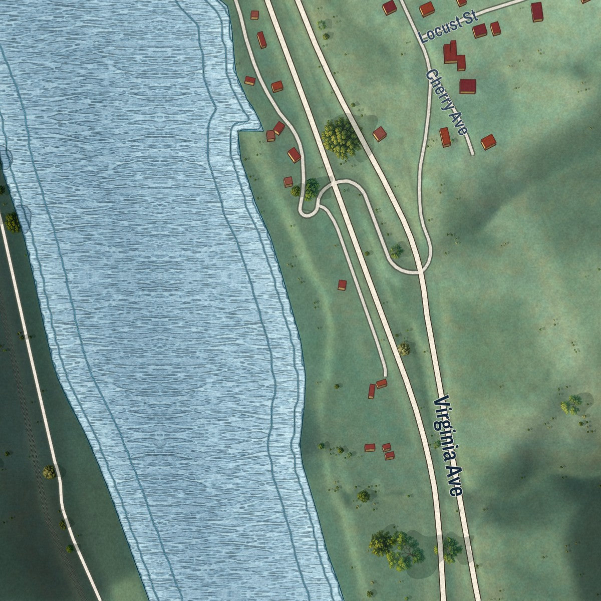 Second close-up of the map of Rich Creek, Virginia print showing more streets and buildings
