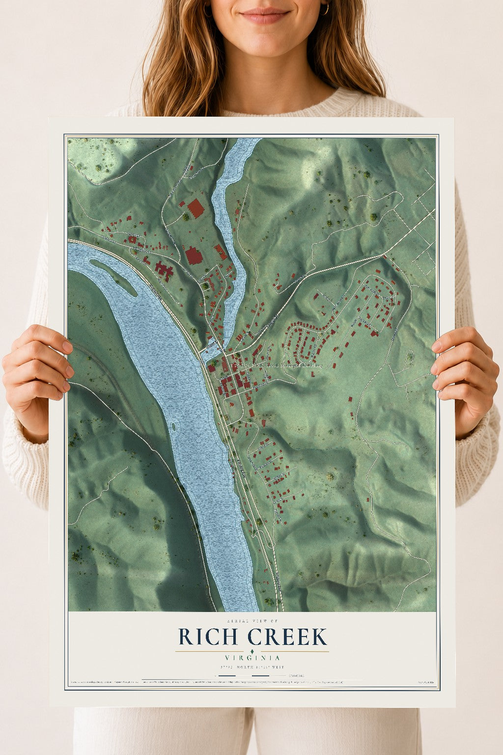 Map of Rich Creek, Virginia, 18 x 24 inch unframed archival matte print