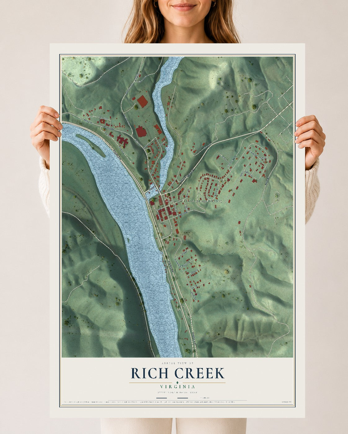 Map of Rich Creek, Virginia, 24 x 36 inch unframed archival matte print