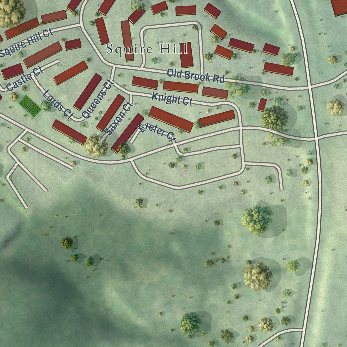 Close-up of the map of Rio, Virginia print showing street and building detail