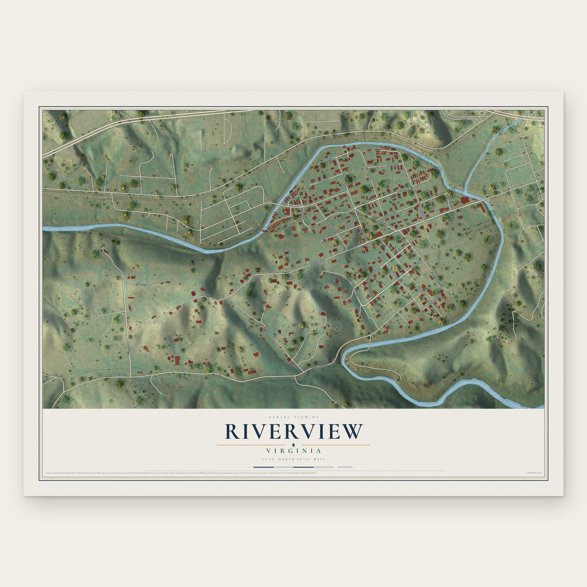 Riverview, Virginia map print, the full design