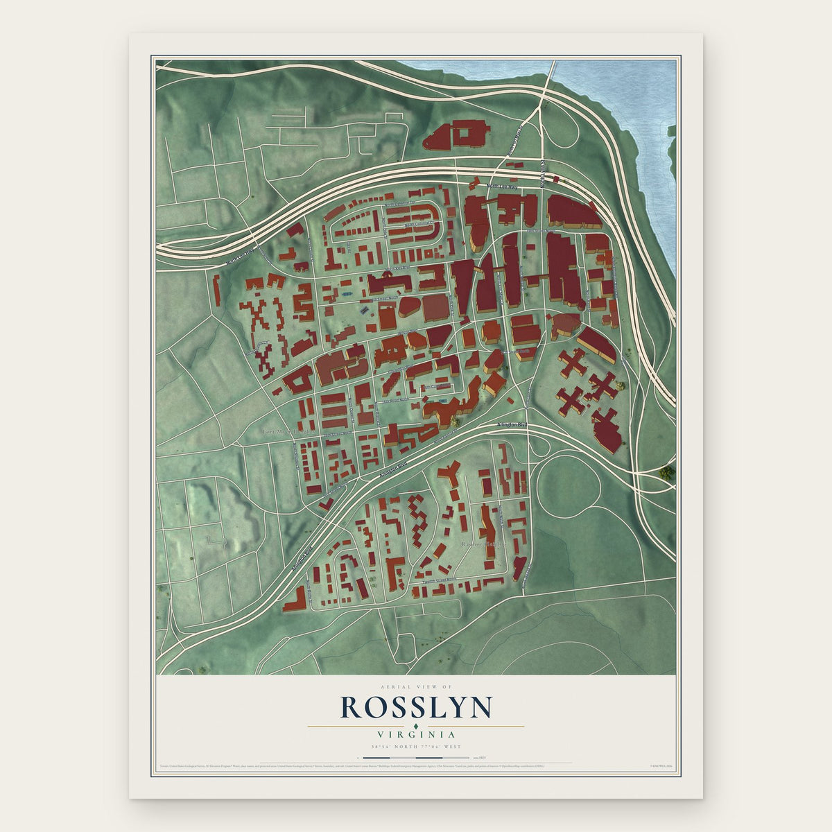 Rosslyn, Virginia map print, the full design