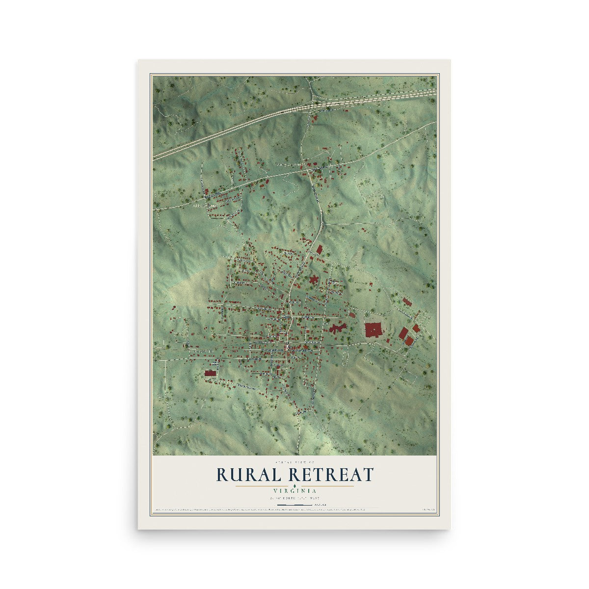 Map of Rural Retreat, Virginia, 12 x 18 inch unframed archival matte print