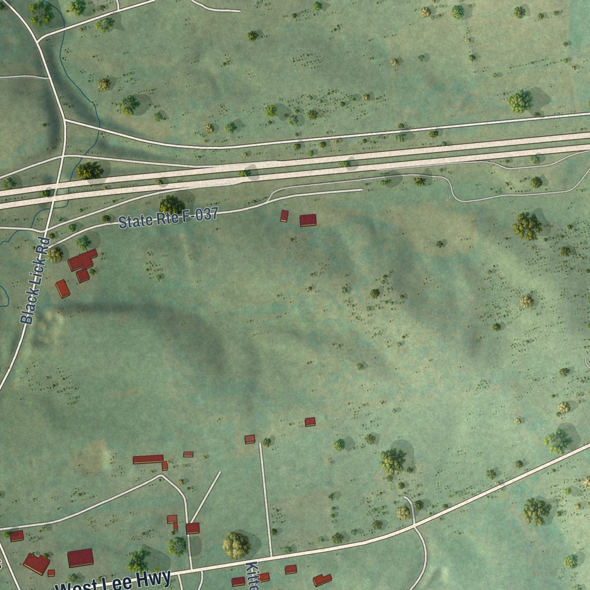Second close-up of the map of Rural Retreat, Virginia print showing more streets and buildings