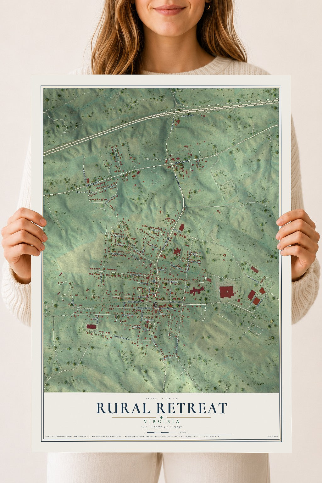 Map of Rural Retreat, Virginia, 18 x 24 inch unframed archival matte print