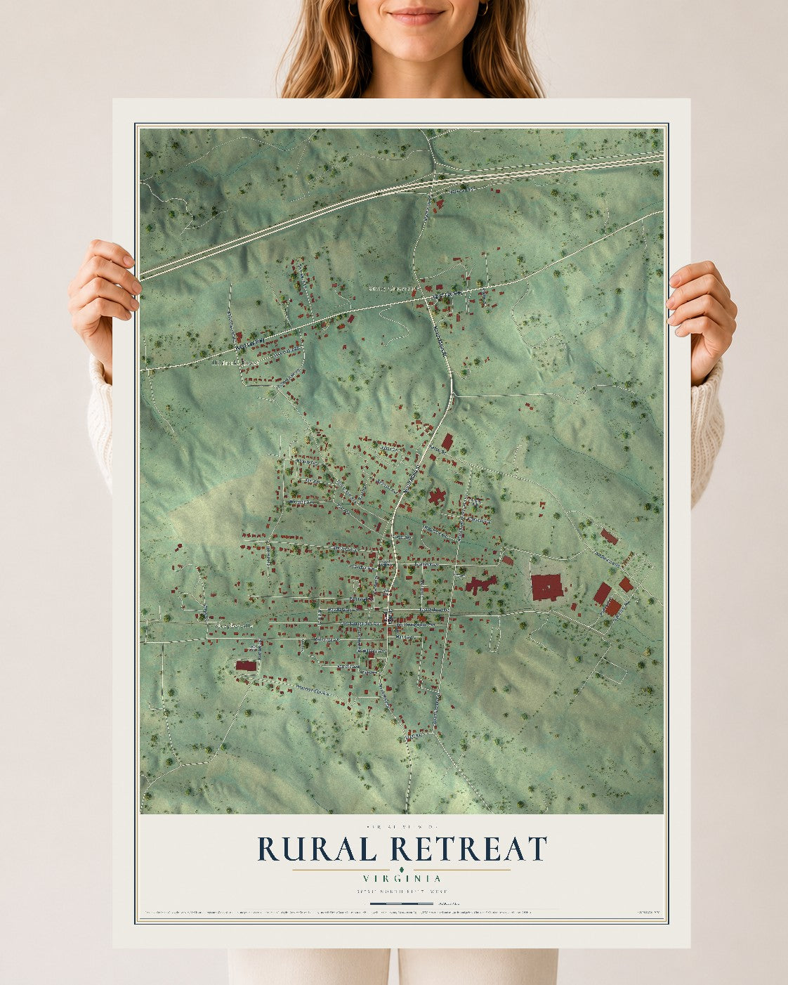 Map of Rural Retreat, Virginia, 24 x 36 inch unframed archival matte print