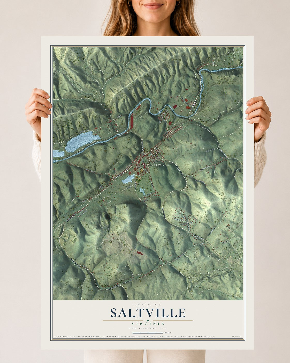 Map of Saltville, Virginia, 24 x 36 inch unframed archival matte print