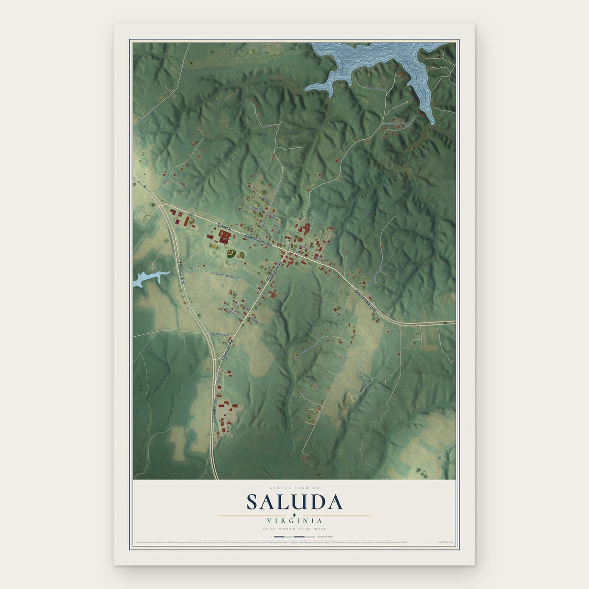 Saluda, Virginia map print, the full design