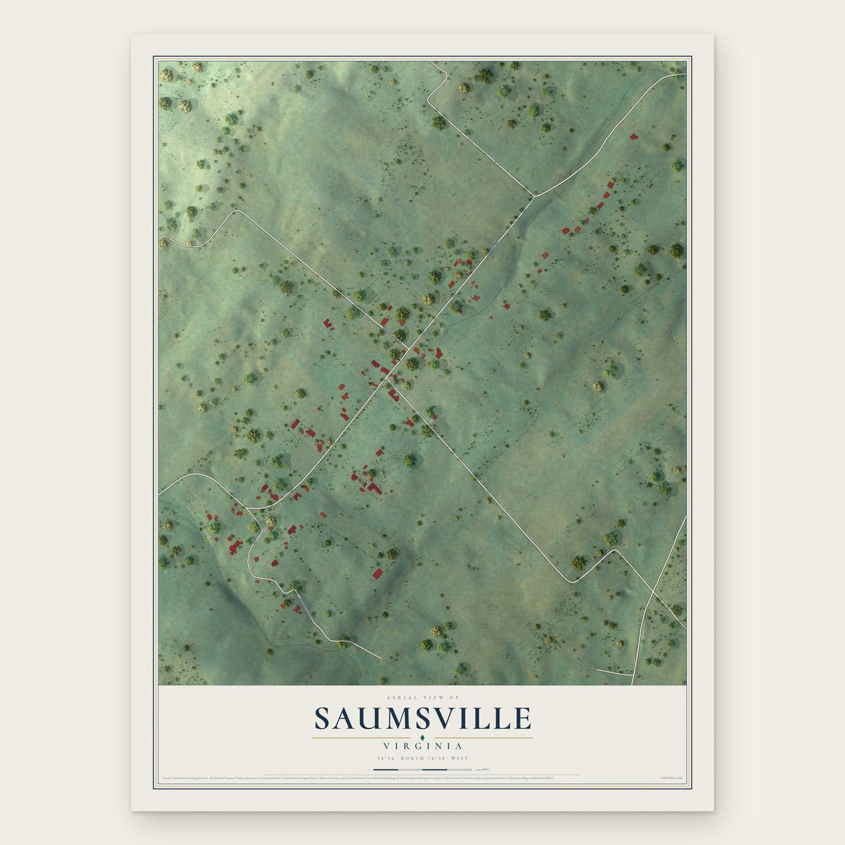 Saumsville, Virginia map print, the full design