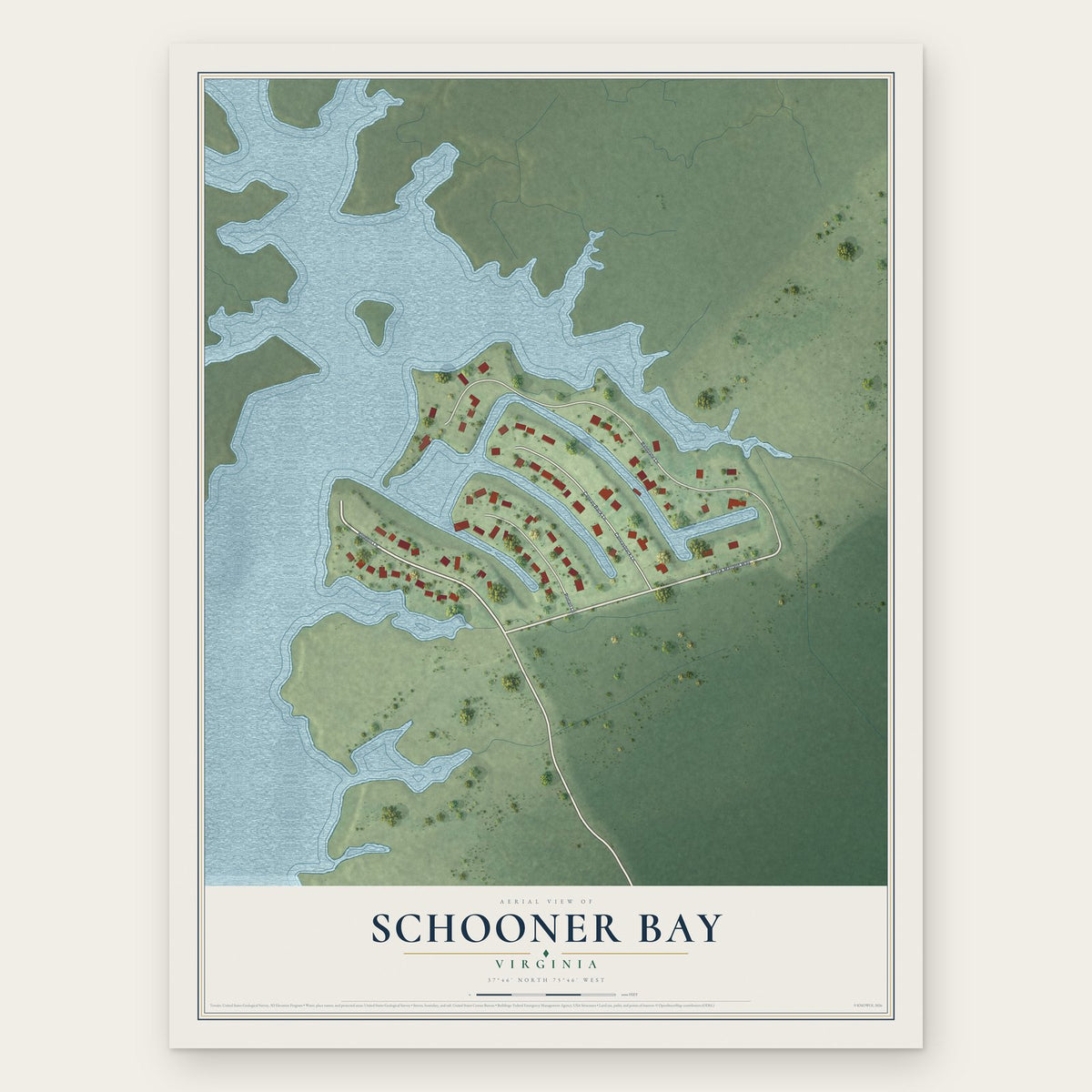 Schooner Bay, Virginia map print, the full design