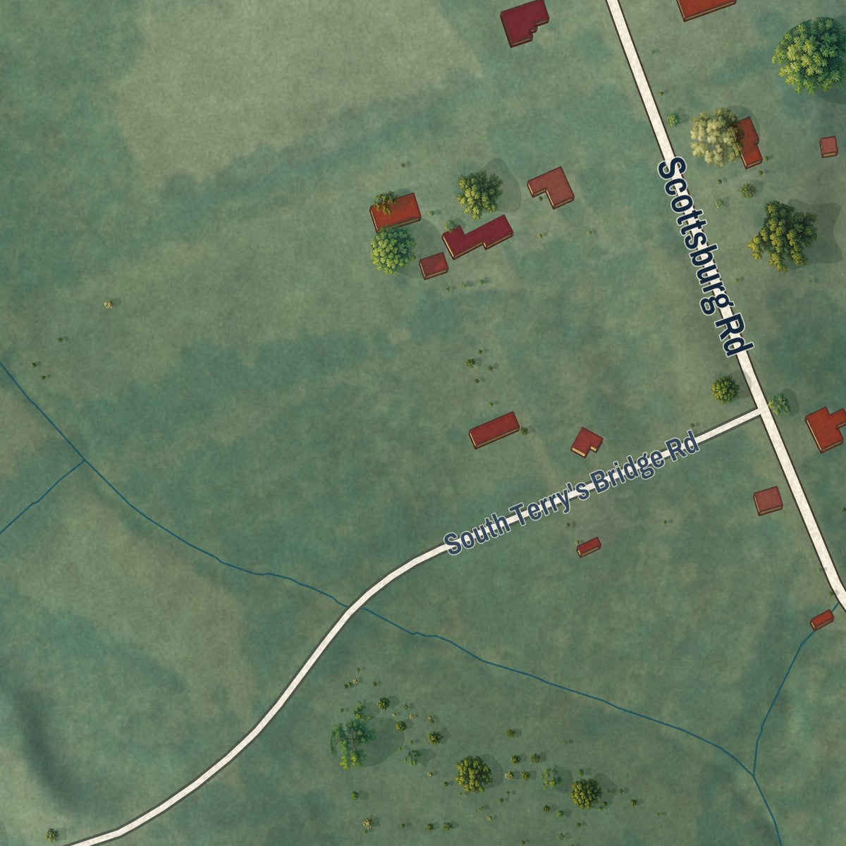 Second close-up of the map of Scottsburg, Virginia print showing more streets and buildings