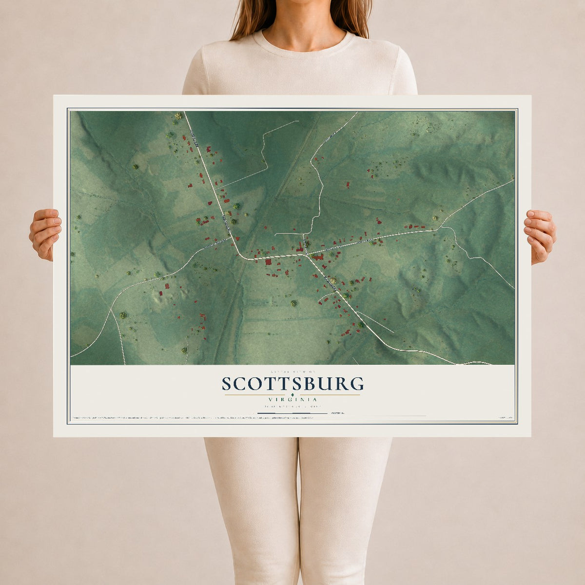 Map of Scottsburg, Virginia, 24 x 36 inch unframed archival matte print