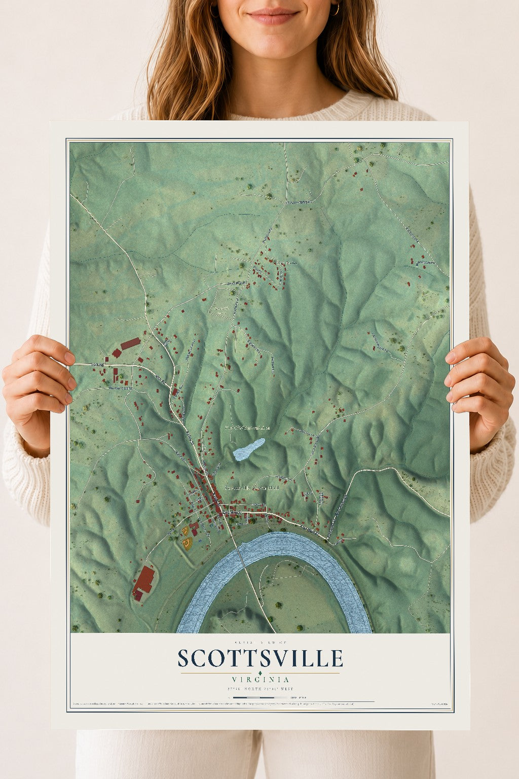 Map of Scottsville, Virginia, 18 x 24 inch unframed archival matte print