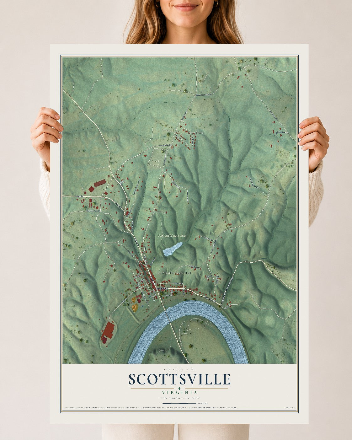Map of Scottsville, Virginia, 24 x 36 inch unframed archival matte print