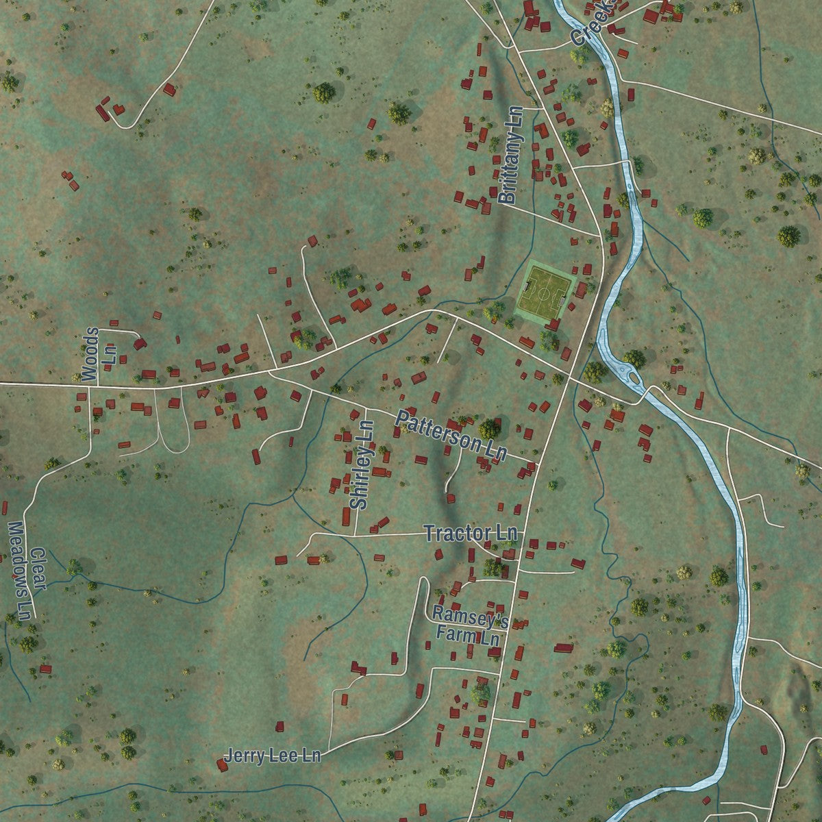 Close-up of the map of Sherando, Virginia print showing street and building detail
