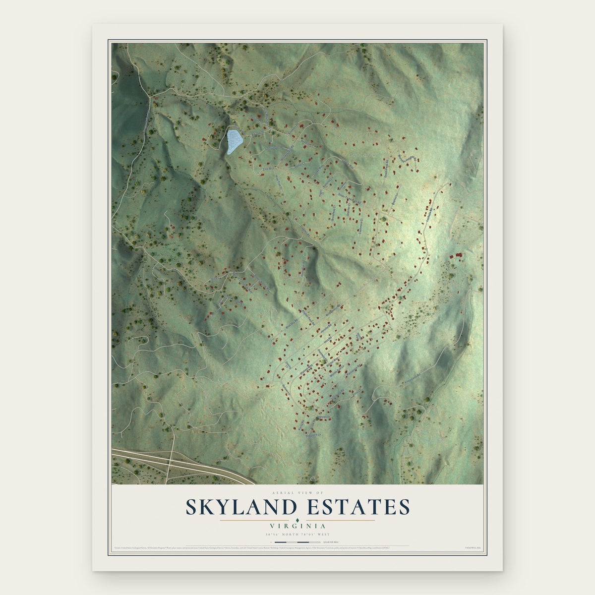 Skyland Estates, Virginia map print, the full design