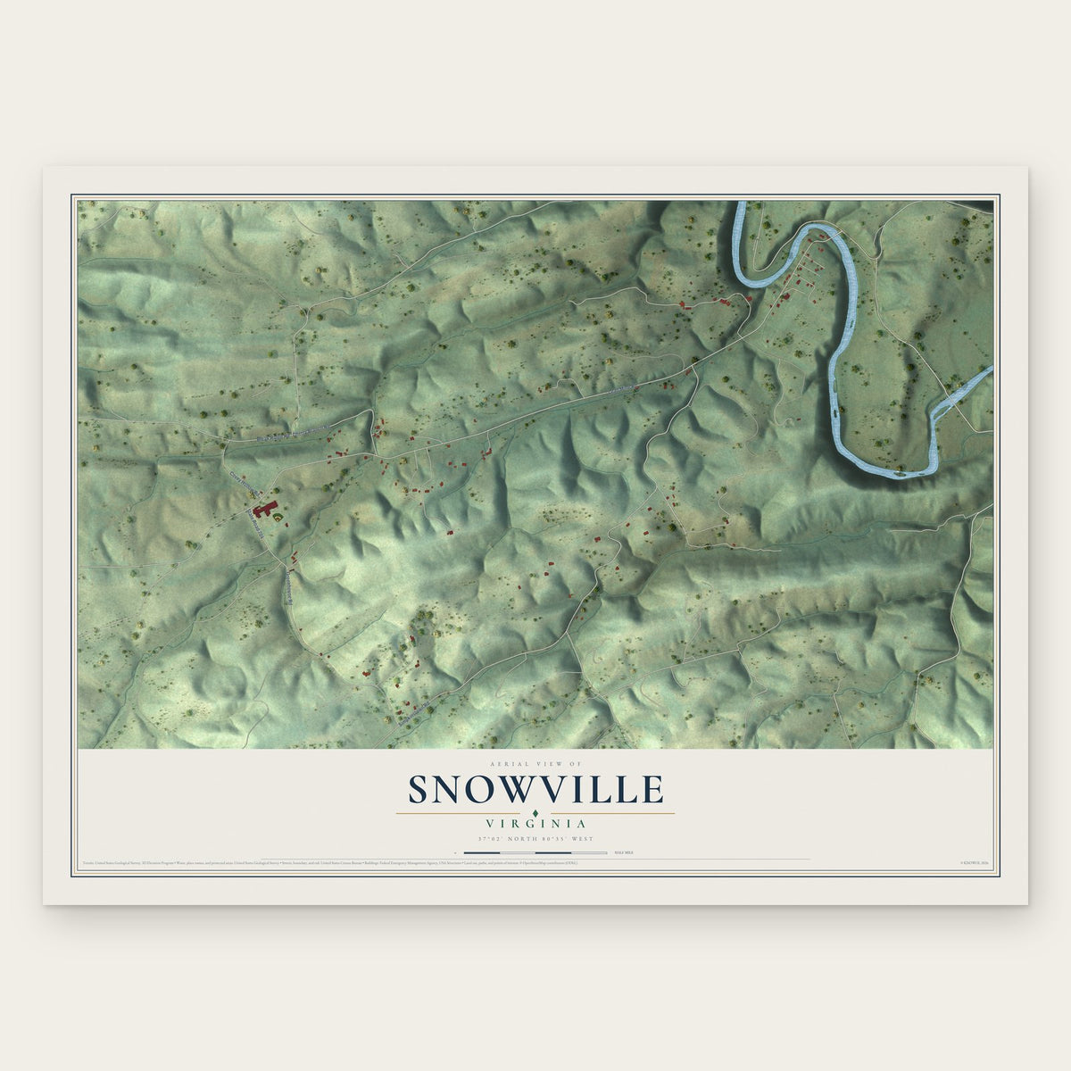 Snowville, Virginia map print, the full design
