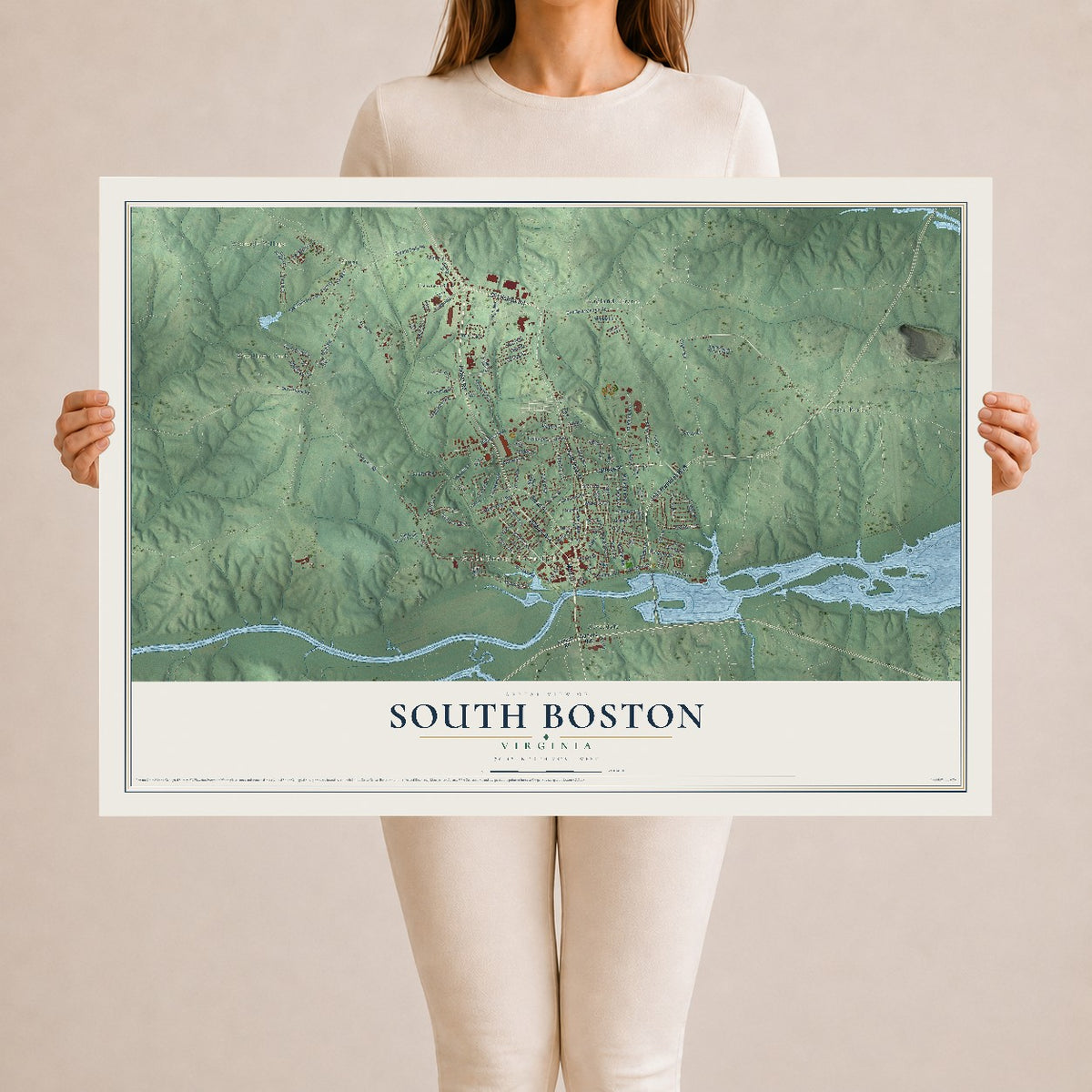 Map of South Boston, Virginia, 24 x 36 inch unframed archival matte print