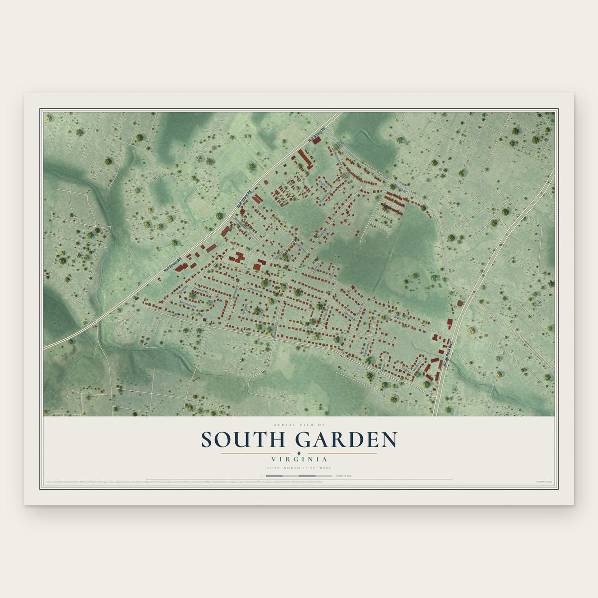 South Garden, Virginia map print, the full design