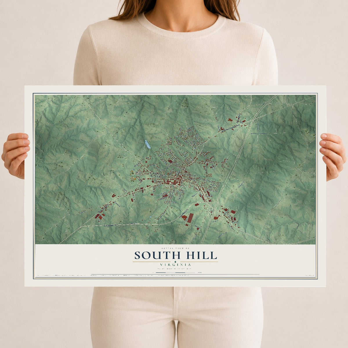 Map of South Hill, Virginia, 12 x 18 inch unframed archival matte print