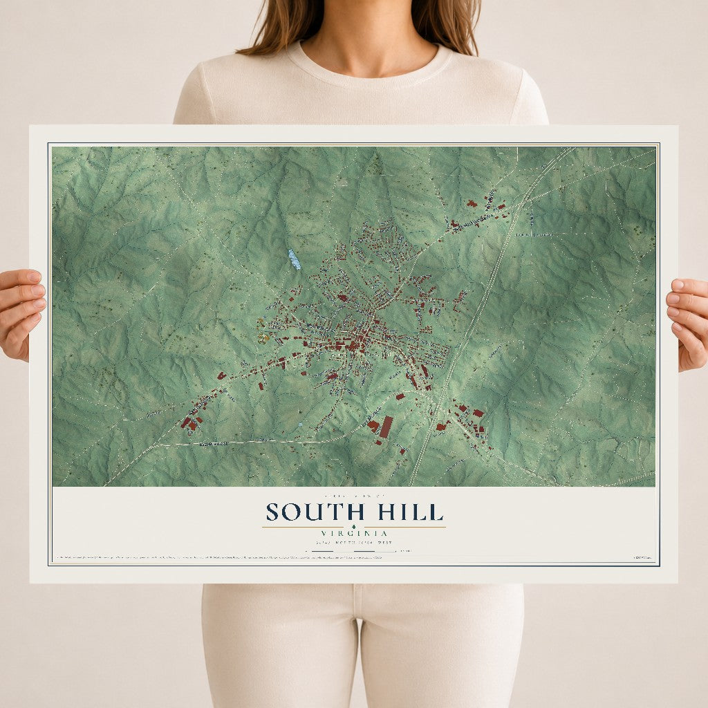 Map of South Hill, Virginia, 18 x 24 inch unframed archival matte print