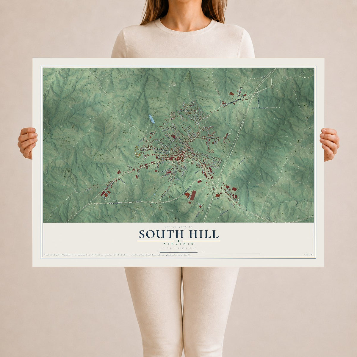 Map of South Hill, Virginia, 24 x 36 inch unframed archival matte print