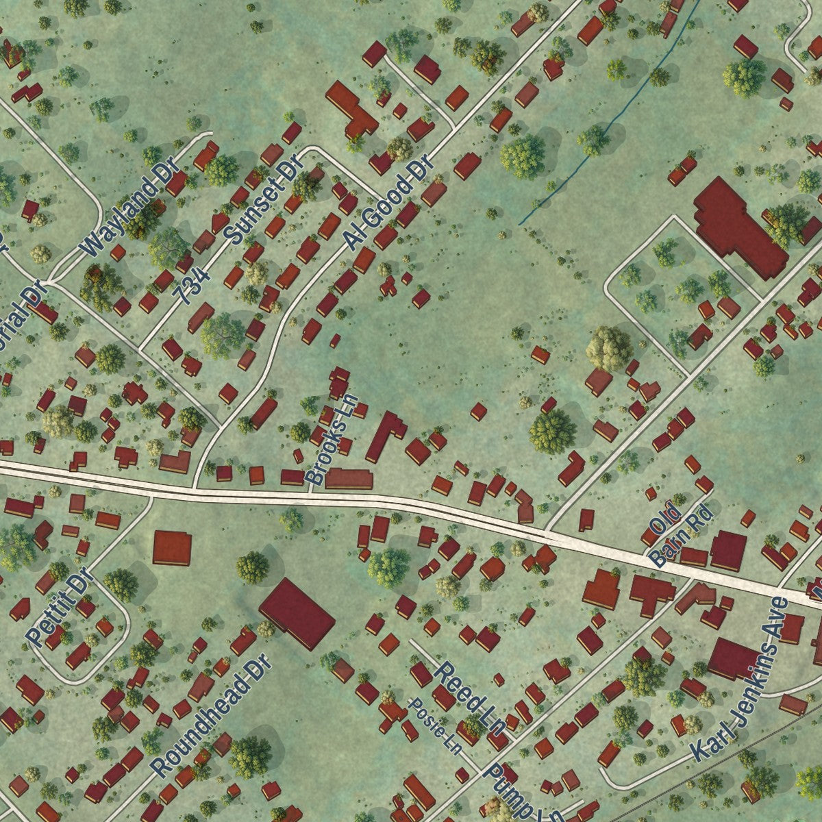 Close-up of the map of Stanley, Virginia print showing street and building detail