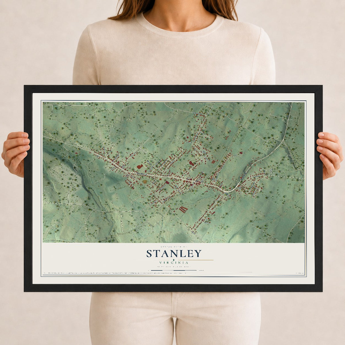 Map of Stanley, Virginia, 12 x 18 inch print in a black wood frame