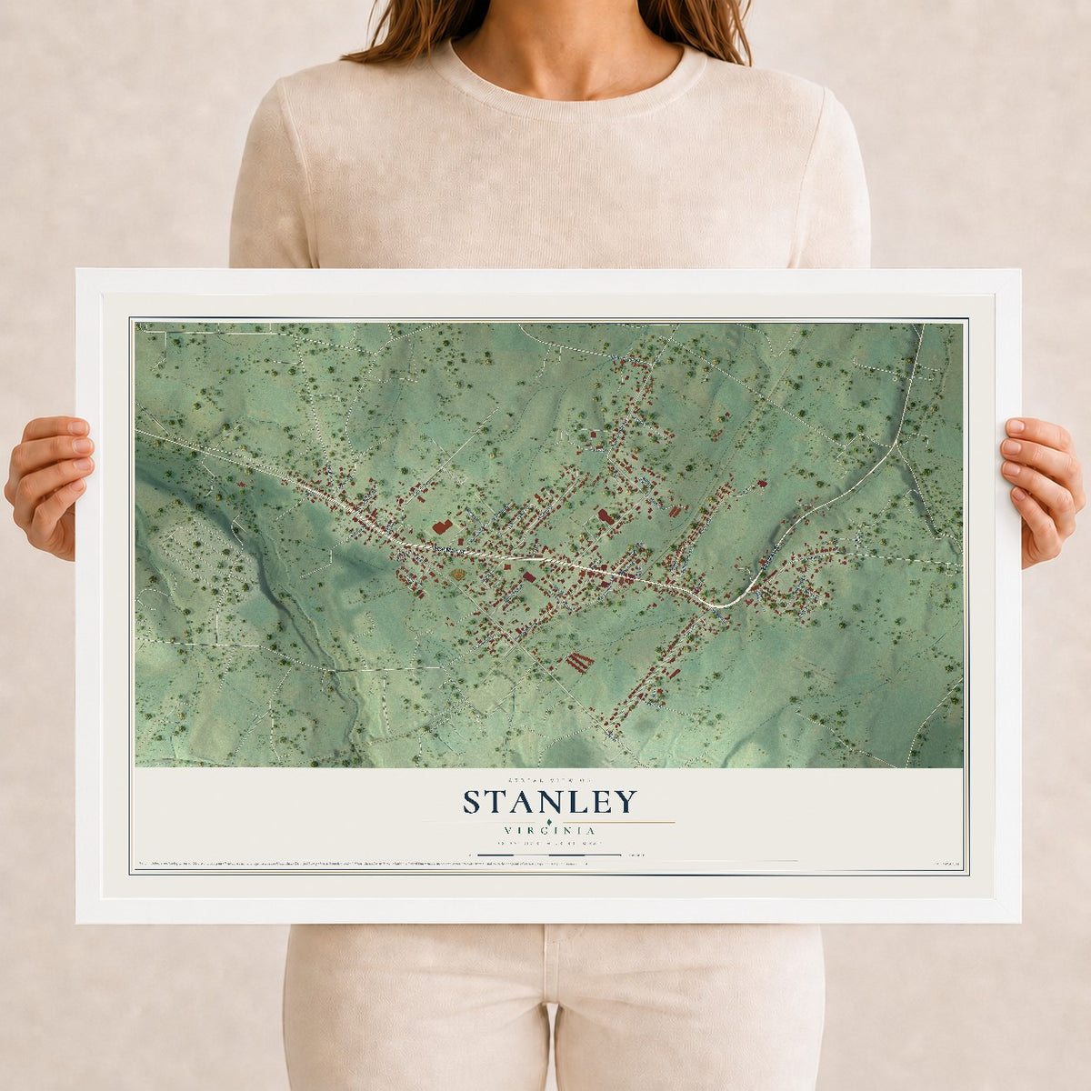 Map of Stanley, Virginia, 12 x 18 inch print in a white wood frame