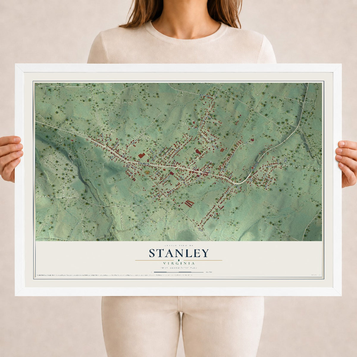 Map of Stanley, Virginia, 18 x 24 inch print in a white wood frame