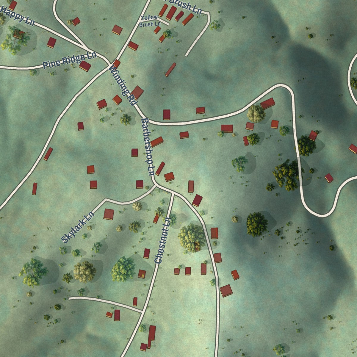 Close-up of the map of Stevens Creek, Virginia print showing street and building detail