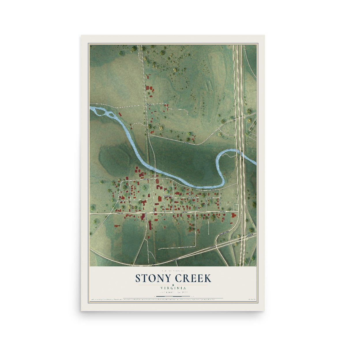 Map of Stony Creek, Virginia, 12 x 18 inch unframed archival matte print